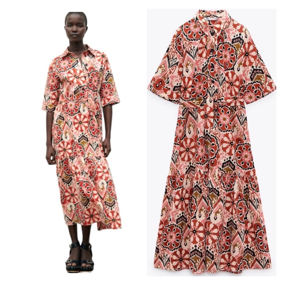 ZARA Multi Print Long Cotton Boho Cottagecore Dress XXL